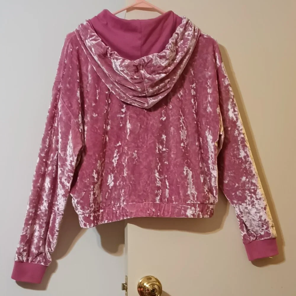 EUC ~Victoria Secret's PINK Velour Full-Zip Crop Hoodie w/ Embroidered Dog Logo - Picture 3 of 4